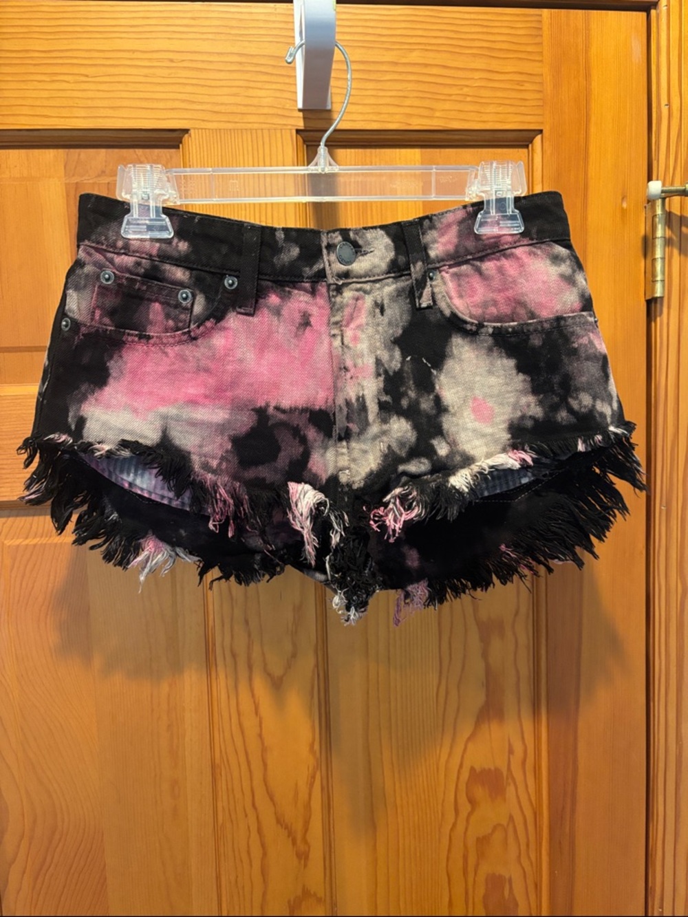 Carmar Denim Morgan High-Waisted Pink and Black Tie Dye Cut Off Shorts Size 26